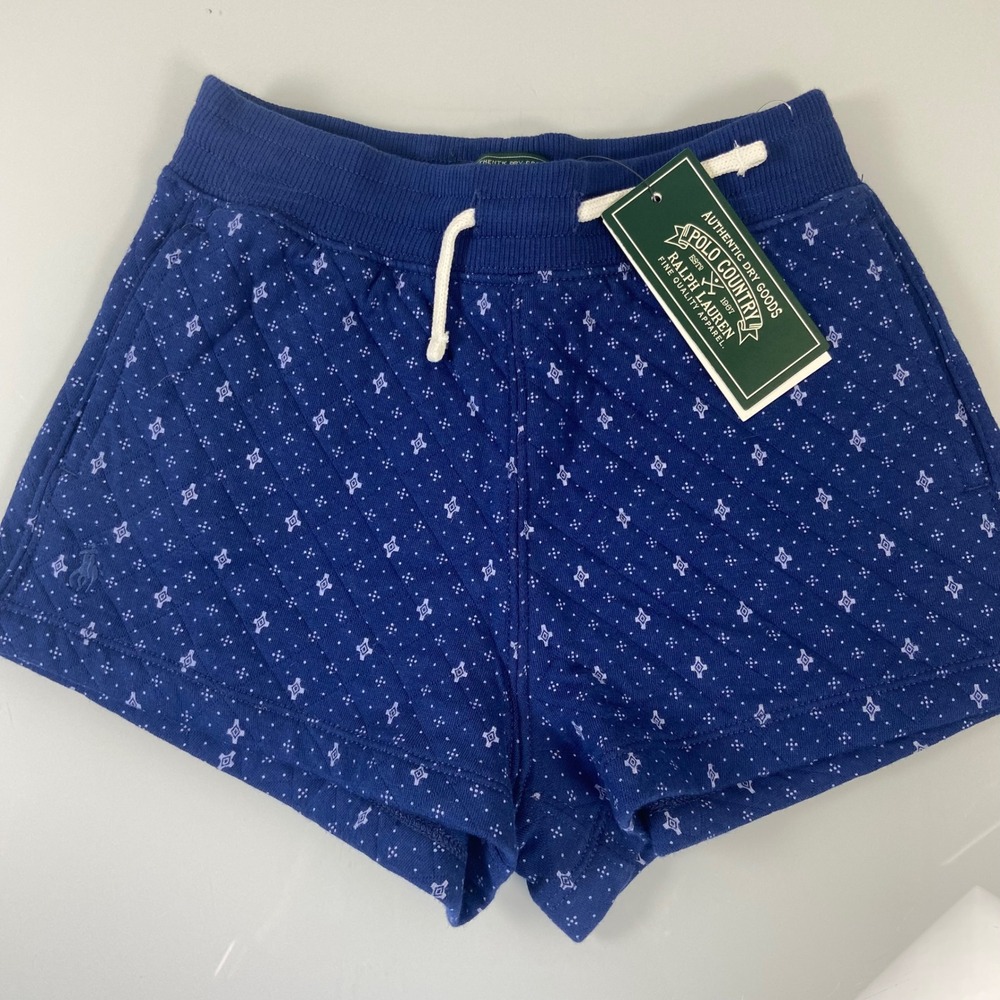 Polo Country Ralph Lauren Girl's Blue Geometric Quilted Shorts Size 6X NWT